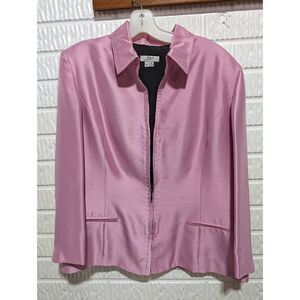 Jax Women's Pink Silk Zip Front With Scarf Collared Blazer Jacket Size 14